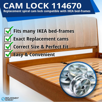 ReplacementScrews Bed Frame Cam Wheel Locks Compatible with IKEA Part Zinc