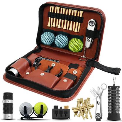 SirChic Golf Accessories Kit for Men, Useful Bag Gifts Set Brown