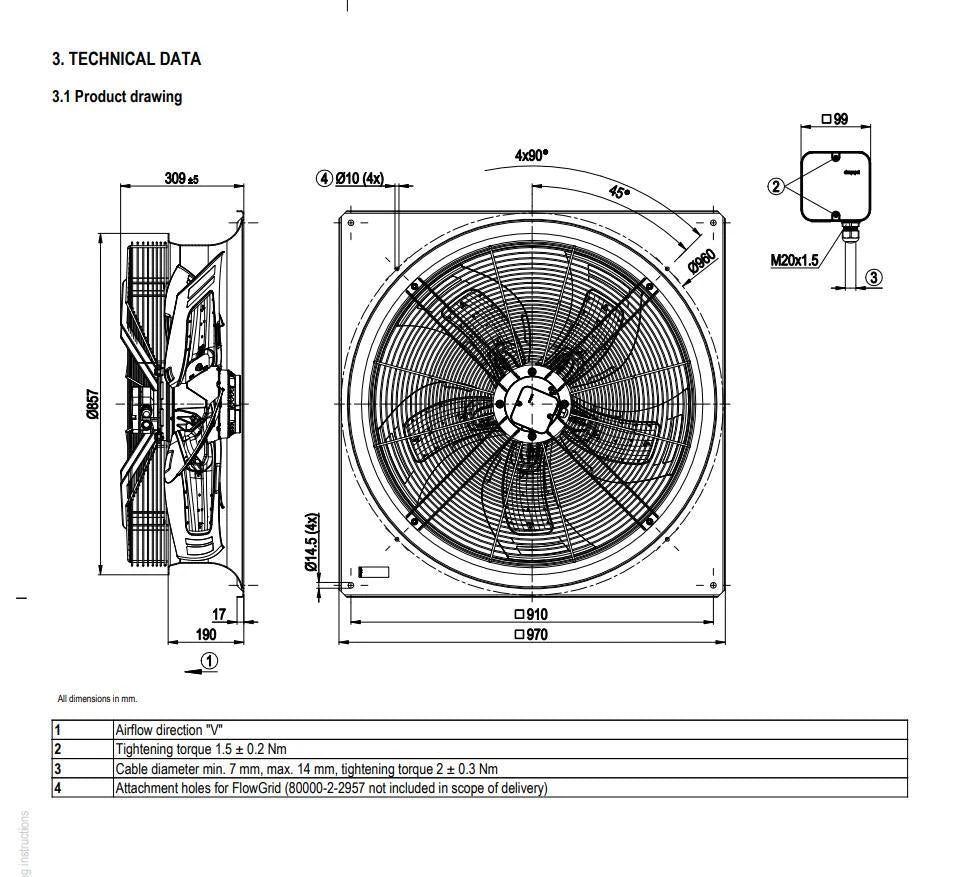Ebmpapst W6D800-GD01-01 Axial Fan 400VAC 50Hz 3.9A 1940/1210W IP54 Cooling Fan