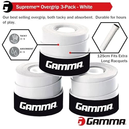 GAMMA Sports Supreme Overgrip for Tennis, Pickleball, Squash, 3 pack, Black