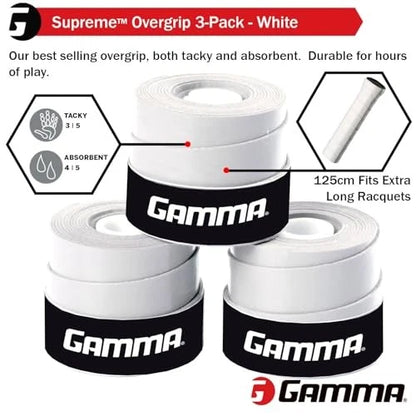GAMMA Sports Supreme Overgrip for Tennis, Pickleball, Squash, 3 pack, Black