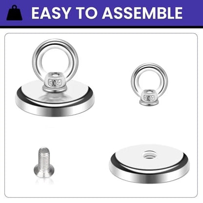 MIKEDE Strong Neodymium Fishing Magnets 6 Pack, 1.26"(32 mm)-100lbs, Silver