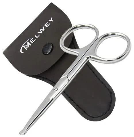 Rounded Stainless Steel Small Facial Hair Scissors, 3.7 Inches - Silver