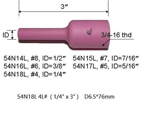 RIVERWELD TIG Alumina Nozzle Ceramic Cups Long Large Assort size, Pink