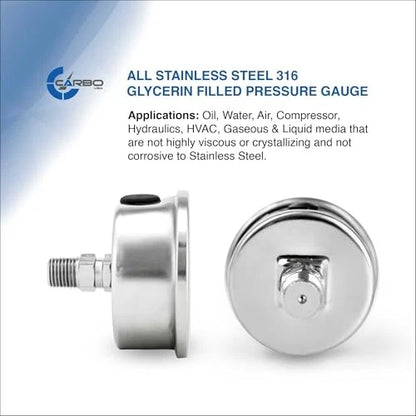 CARBO Instruments 2 1-2" Pressure Gauge, All Stainless Steel Wetted 2- 1/2"