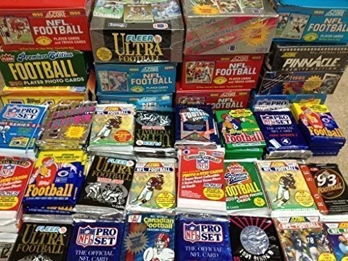 100 Vintage Football Cards in Old Sealed Wax Packs - Retail Box, Mixed