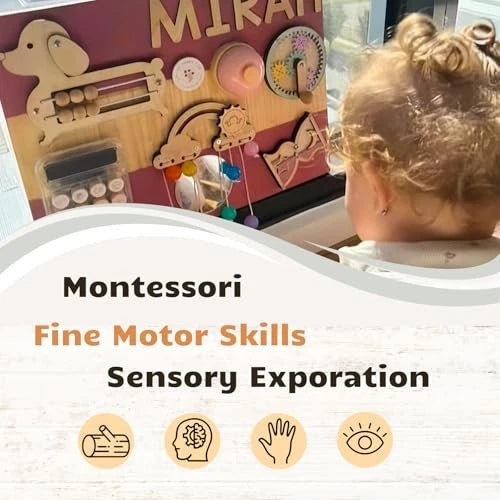Montessori Wooden Colorful Busy Board DIY Hand Crank Gear Accessory -Toys...