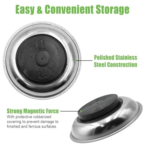 GRIP 6" Stainless Steel Magnetic Parts Tray - Secure x x 1.5", Silver