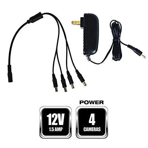 Night Owl Security Camera Power Adapter with 4-Way Splitter black
