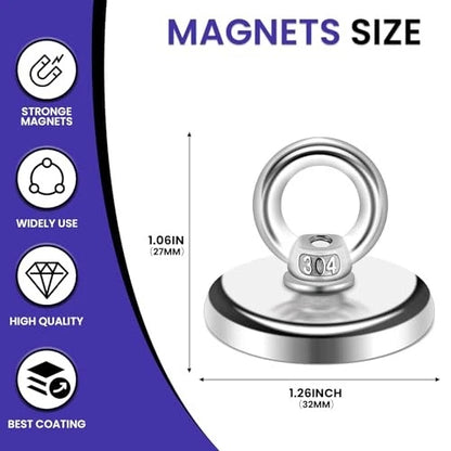 MIKEDE Strong Neodymium Fishing Magnets 6 Pack, 1.26"(32 mm)-100lbs, Silver