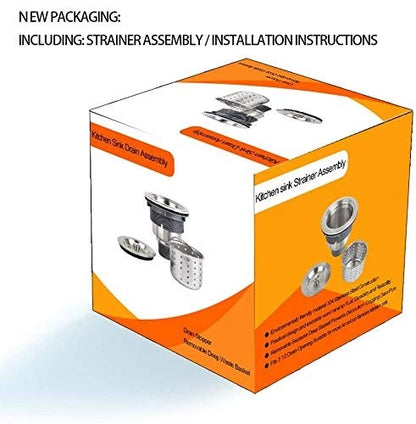 3-1/2 Inch Sink Drain Assembly Kit, Removable Deep Strainer Silver
