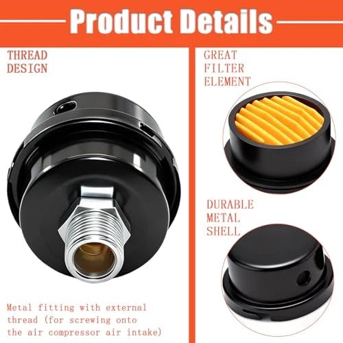 1/2" Thread Air Compressor Silencer, Intake Filter Sound...