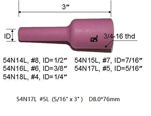 RIVERWELD TIG Alumina Nozzle Ceramic Cups Long Large Assort size, Pink