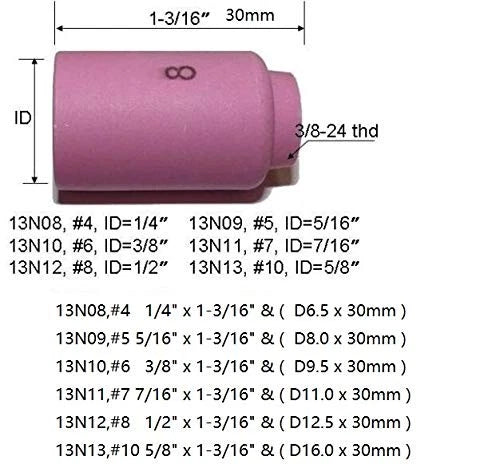 RIVERWELD TIG Alumina Nozzle Ceramic Cups 13N12 8# 1/2" full size, Gold