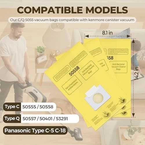Vacuum Bags Replacement for Kenmore Canister C/Q 5055 50555 50557 12, Yellow
