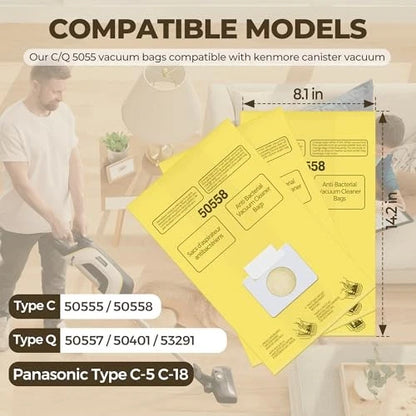 Vacuum Bags Replacement for Kenmore Canister C/Q 5055 50555 50557 12, Yellow