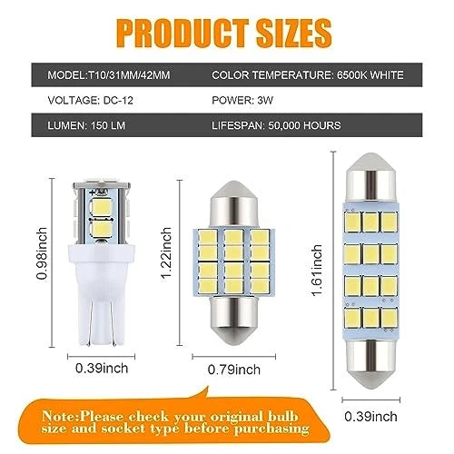 iFunyLED 24 Pieces Dome Light LED Car Interior Bulb Kit Set 194 T10 White
