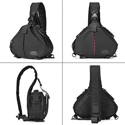 CADeN Camera Bag Sling Backpack Case Waterproof with Rain Small, Black