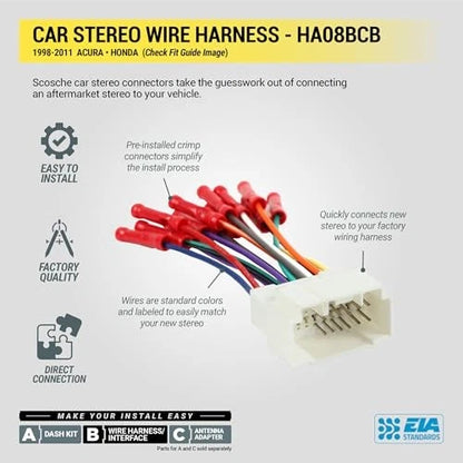 Scosche HA08BCB Aftermarket Radio Wiring Harness with Crimp Connectors for...