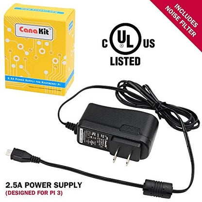 CanaKit 5V 2.5A Raspberry Pi 3 B+ Power Supply/Adapter (UL Listed) black