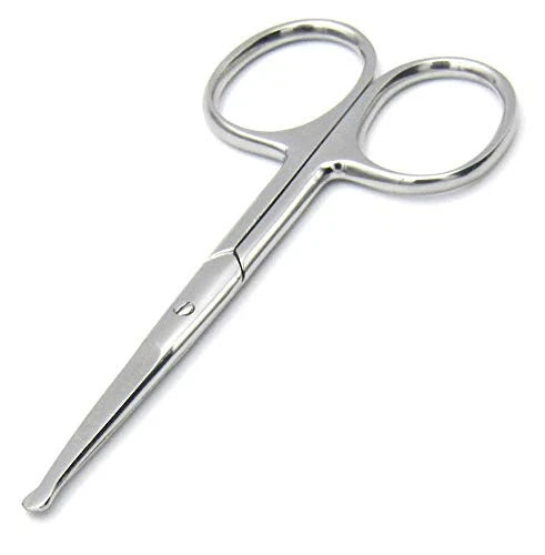 Rounded Stainless Steel Small Facial Hair Scissors, 3.7 Inches - Silver