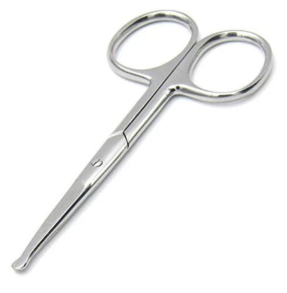 Rounded Stainless Steel Small Facial Hair Scissors, 3.7 Inches - Silver