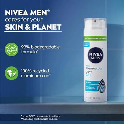 NIVEA MEN Sensitive Cool Shave Gel for 7 Ounce (Pack of 3), white