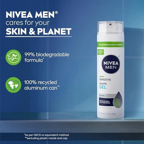 NIVEA MEN Sensitive Shave Gel, Shaving Gel for Men 7 Ounce (Pack of 3), WHITE