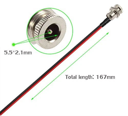 QOFOWIN 5.5 x 2.1 MM 8A DC Power Jack Cord Socket Threaded dc-wire-alloy