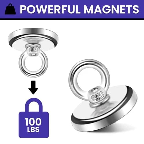 MIKEDE Strong Neodymium Fishing Magnets 6 Pack, 1.26"(32 mm)-100lbs, Silver