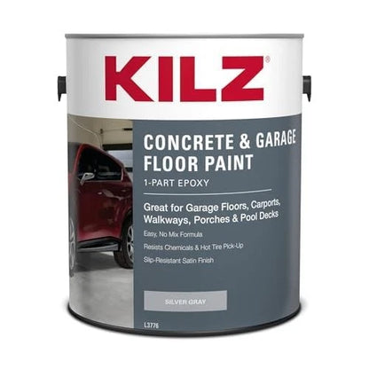 KILZ 1-Part Epoxy Acrylic Concrete & 128 Fl Oz (Pack of 1), Silver Gray