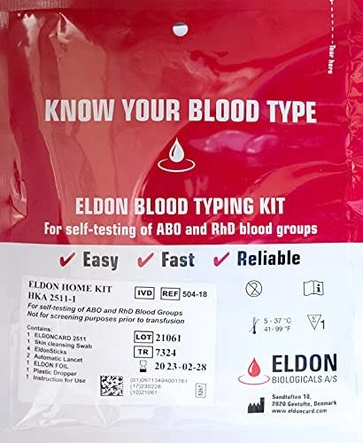 Home Blood Typing Kit -  Package + Improved Lancet 6 Piece Set