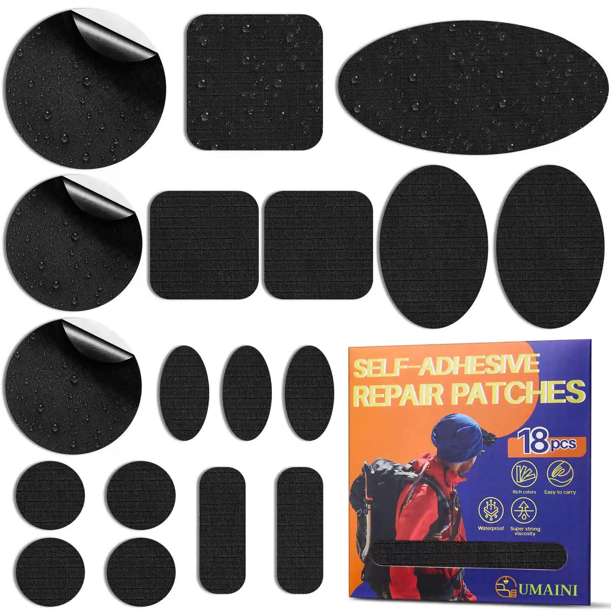 umaini Down Jacket Repair Patch Kit, Outdoor Gear Tenacious 18 PCS, Black [1]